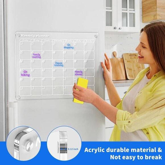 Acrylic Magnetic Dry Erase Board Calendar for Fridge, Monthly Calendar, 16"x12" - Picture 7 of 7